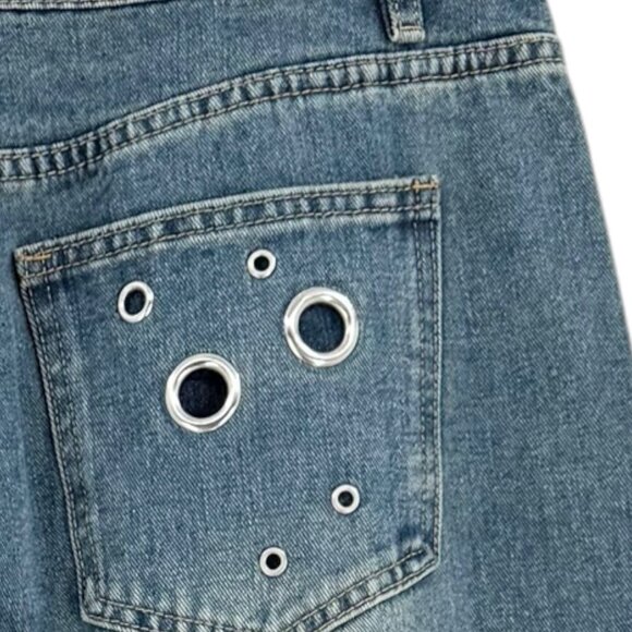 Cali 1850 Women's Wide-Leg Raw Hem Grommet Blue Denim Jeans Size 7/28 NWT - Picture 4 of 11